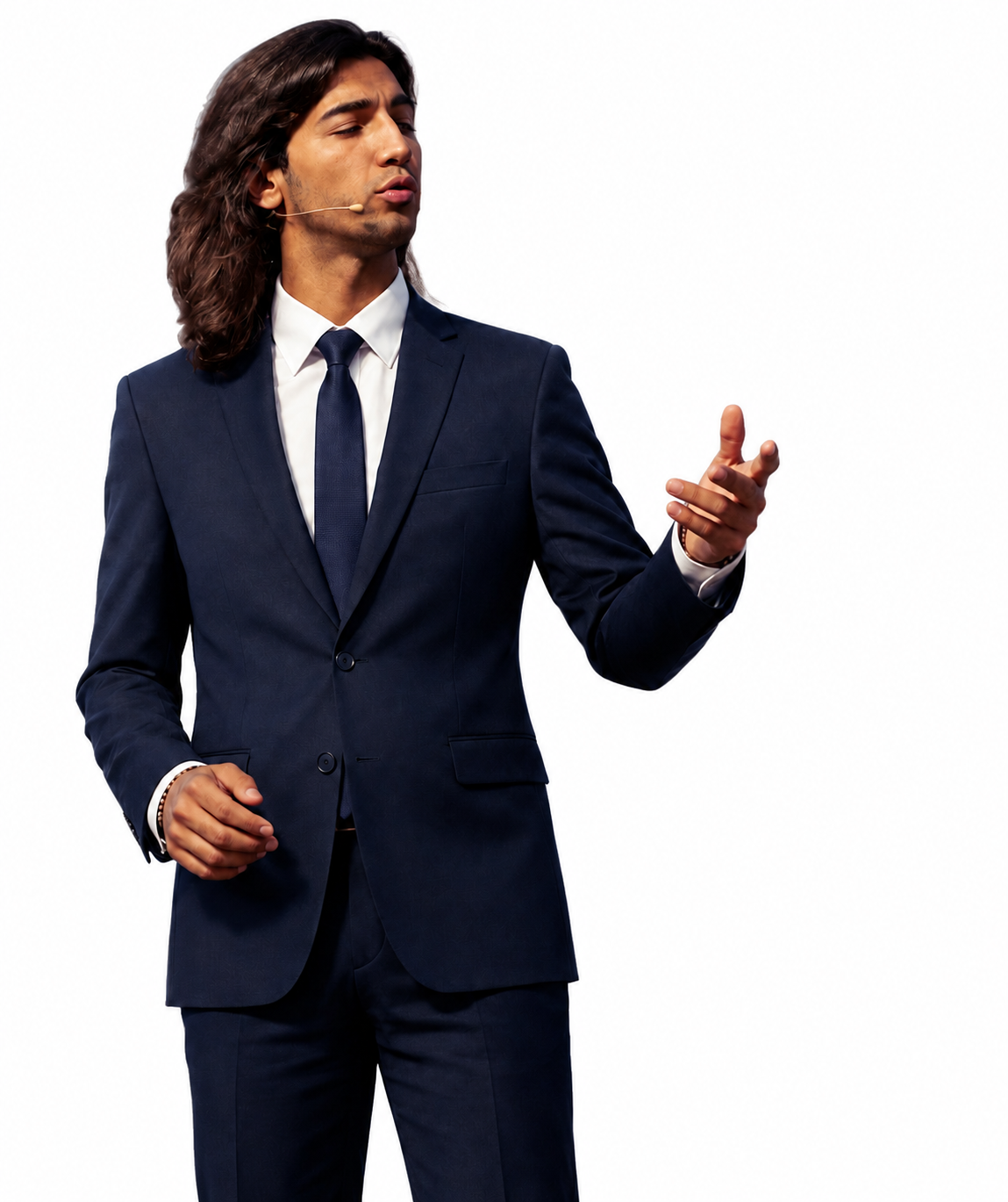 Ataberk speaking on stage in a suit